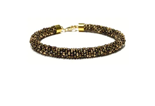 Buntes Gold/Braun Häkelarmband mit Glasperlen