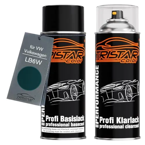 TRISTARcolor Autolack Spraydosen Set für VW/Volkswagen LB6W Piniengrün Metallic/Pine Green Metallic Basislack Klarlack Sprühdose 400ml