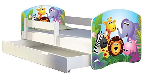 Kinderbett Jugendbett mit Schublade & Matratze, 140x70 cm, Zoo Design