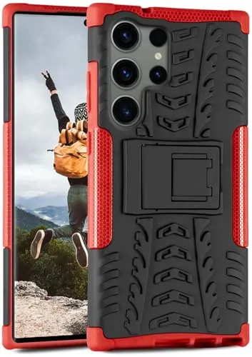 ONEFLOW Tank Case für Samsung Galaxy S23 Ultra Hülle Outdoor, stabile Panzerhülle mit Kamera und Display Schutz, sichere Handyhülle, TPU Handy Schutzhülle mit Ständer, Rot Schwarz