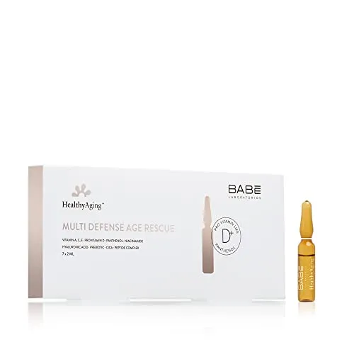 Babé Laboratorien – Multi Defense Age Rescue Ampullen 7 x 2 ml | HealthyAging+ | Regenerierend und Revitalisierend | straffe und hydratisierte Haut | Faltenblasen | Vitamin A, B3, B5, C, E |