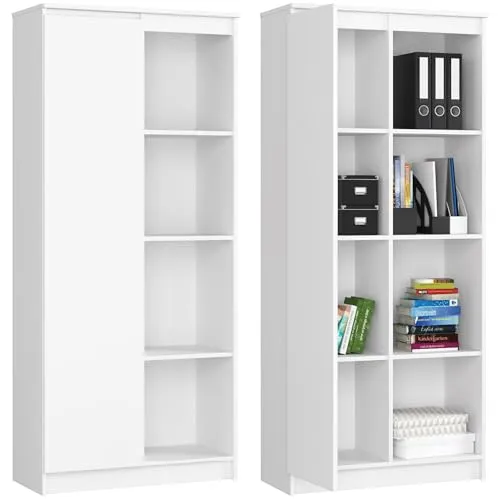 Home Collective Schrank Büroregal Bücherregal 80cm breit - Bücherregal in Weiß, 180cm hoch mit 8 Regalböden und flexiblem Türdesign für individuelle Raumanpassung. Robustes, langlebiges Material sorgt für hohe Widerstandsfähigkeit.