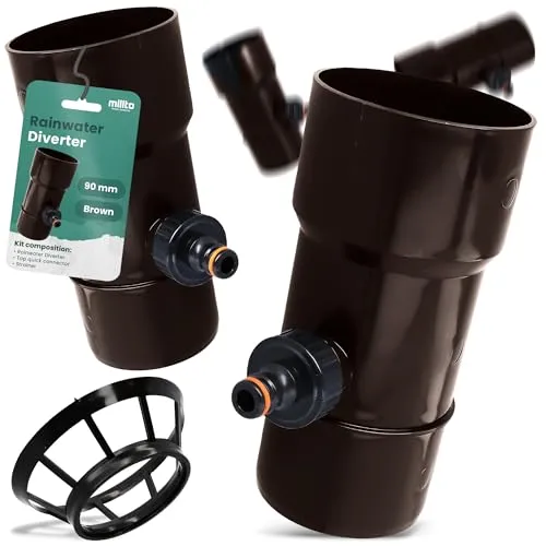 Millto™ Regensammler Dachrinnenablauf für Regentonne DN Ø90 mm 1 AG Schwarz | Wasserfänger Wassersammler Regenwasser Fallrohr Regenwassersammler Fallrohrfilter Anschluss für Schnellkupplung