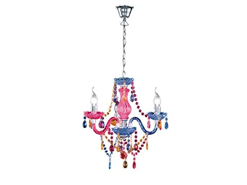 MeineWunschleuchte Kronleuchter 3-flammig Ø 46cm - Kronleuchter mit buntem Acryl Kristallbehang, dimmbar in 3 Stufen und ideal für stimmungsvolle Raumbeleuchtung.