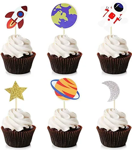 Pack Weltraum Cupcake Toppers Planet Party Bedarf Geburtstag Dekorationen Rakete Astronaut Cupcake Dekoration Weltraum Raumschiff Thema Party Geburtstag Party Baby Dusche 36