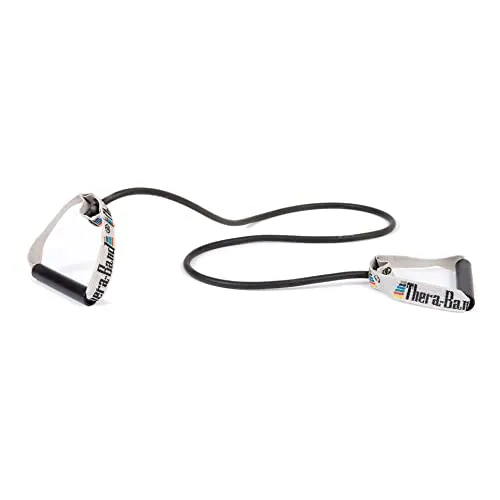 TheraBand Widerstandstrainer Bodytrainer Tubing mit festen Griffen Schwarz | Extra schwer, OneSize