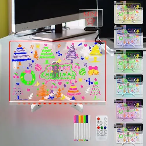 Laysinly Acryl-Trockentafel Light up, 30 x 20 CM 7 Farbwechsel Glow LED Memoboard, 8-Farben-Marker, USB-Netzteil, Fernbedienung (L)