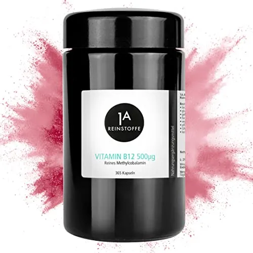 Vitamin B12 – 365 Kapseln – Jahrespackung - 500µg Methylcobalamin – bioaktive Form – hochdosiert & vegan – Ohne Zusätze - 1A Reinstoffe