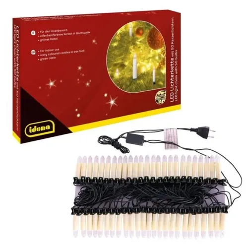 Idena 50er Kerzen LED Lichterkette grün 26,0 m - Weihnachtsbeleuchtung für stimmungsvolle Effekte: Die Idena 50er Kerzen LED Lichterkette in grün sorgt mit 26 m Länge schnell für ein festliches Ambiente und ist ideal für den Innenbereich.