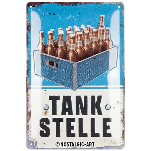 Nostalgic-Art Retro Blechschild, 20 x 30 cm, Tankstelle Bier – Geschenk-Idee für Bier-Fans, aus Metall, Vintage Design mit Spruch, Blechschilder Sprüche, Bier-Deko
