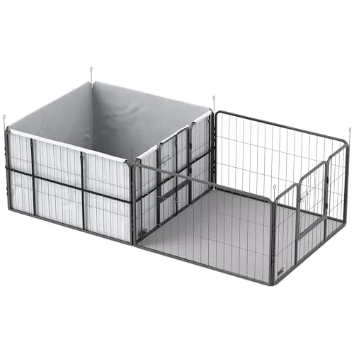 PawHut Wurfkiste für Welpen – Flexibler Laufstall mit 7 Paneelen - Vielseitige Wurfkiste für Hunde, die sich einfach in verschiedene Formen anpassen lässt. Mit abnehmbarer, waschbarer Unterlage und stabiler Bauweise, ideal für kleine und mittelgroße Hunde. Schneller Aufbau und platzsparend.