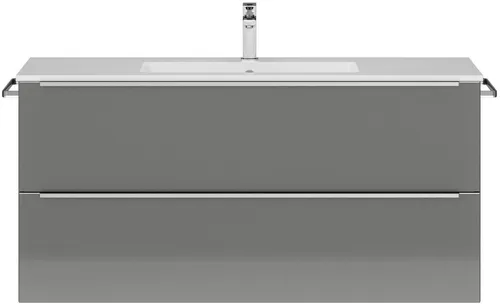 Badmöbel-Set NOBILIA Programm 1 - Zubehör für Möbel, modernes Badmöbel-Set mit Mineralmarmorwaschtisch und eleganter Griffleiste in chrom matt für stilvolles Badezimmerdesign.