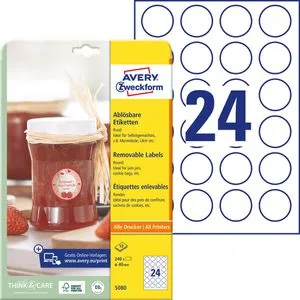 Zweckform Universaletiketten 5080, weiß, Ø 40mm, ablösbar, 10 Blatt, 240 Stück