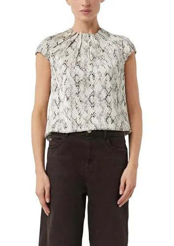 comma Kurzarmbluse mit Raffung und All-over-Print in Grau von comma,