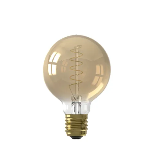 Calex LED Lampe E27, G80, Spiralförmig Filament, Vintage Gold, 2100K Warmweiß Licht, dimmbar