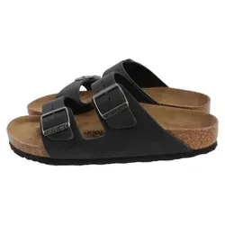 BIRKENSTOCK Arizona FL Schwarz, Gr. 42 - Bequeme Pantoletten - Pantoletten für Damen mit anatomisch geformtem Fußbett aus Kork und Latex, ideal für den ganzen Tag und perfekten Tragekomfort.