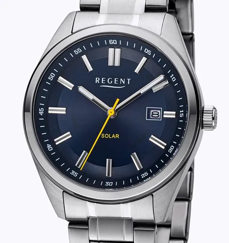 Regent Solaruhr F1541 - 19844494, elegante Herrenuhr mit Edelstahlarmband - Herrenuhren mit Solar-Antrieb, bis 10 bar wasserdicht und klassischem Design, ideal für jeden Anlass.