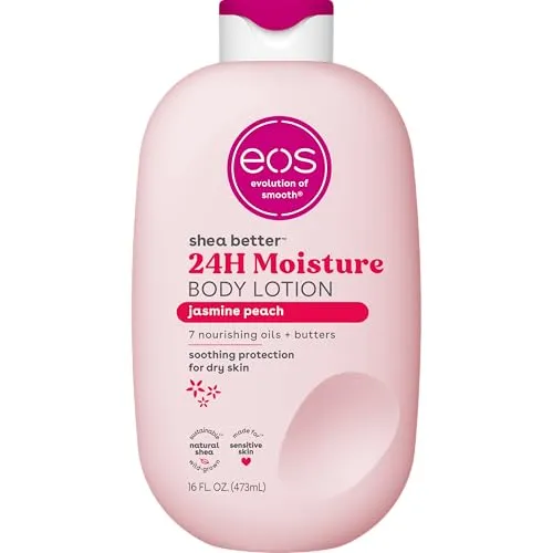 eos Shea Better Body Lotion - Jasmine Peach, 24-Stunden Feuchtigkeitspflege - Körperlotionen, leicht und nicht fettend, angereichert mit natürlicher Shea-Butter für langanhaltende Feuchtigkeit.