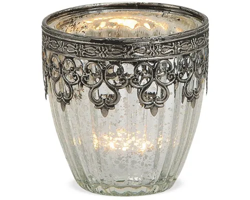 matches21 HOME & HOBBY Kerzenhalter Windlicht Marokko silber antik 9 cm