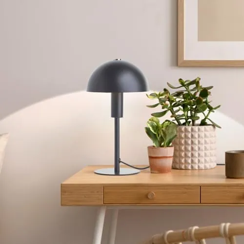 Lightbox Pilz-Tischlampe | 27 cm Höhe, Ø 15 cm | Home Office Schreibtischlampe mit Schalter | Mini LED Lampe (E14 Fassung) als Nachttischlampe, Büro & Schreibtisch Zubehör | aus Metall in Matt Schwarz