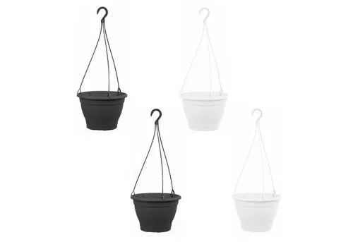 HAC24 Blumenampel Hängeampel Blumentopf Hängetopf Pflanzenampel Blumenkasten (4 St), Ø 25cm Kunststoff Anthrazit Weiß
