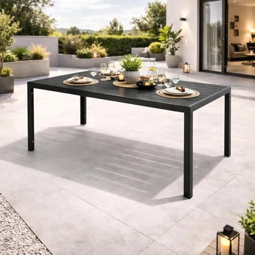 XL Gartentisch Aluminium Non-Wood anthrazit – Stilvoller Esstisch für den Garten - Tische: 180x90 cm, wetterfestes WPC und robustes Aluminium, ideal für gesellige Abende im Freien.
