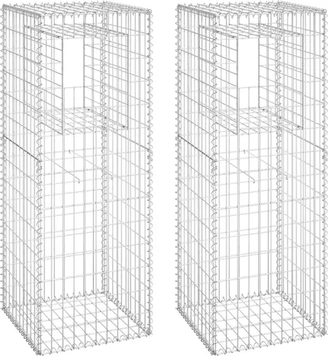 vidaXL Gabionensäulen 2er Set 50x50x140 cm - Gabionen aus rostfreiem Eisen, ideal für kreative Garten- und Terrassengestaltung. Stabil und langlebig, einfach mit Steinen zu befüllen für einen schnellen Aufbau.
