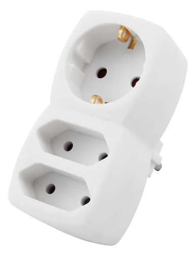Steckdosenadapter, 1x Schutzkontakt 2x Euro, weiß