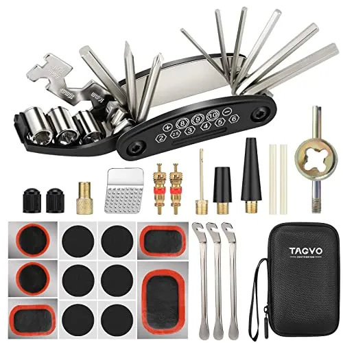 Tagvo Fahrradwerkzeug-Kit, 16 in 1 Fahrrad-Multifunktionswerkzeug mit Patch-Kit und Reifenheber, Fahrrad-Fix-Tool-Kit, Bike Cycling Repair Tools Bundle, Zyklus-Wartungs-Kits mit Beutel