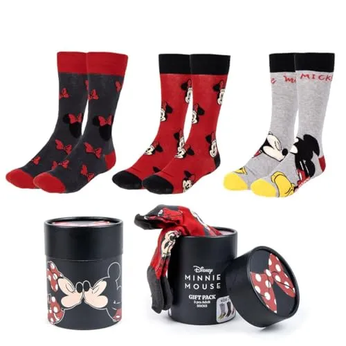 Disney 3er Pack Damen Socken mit Mickey, Minnie & Stitch in rot von Disney