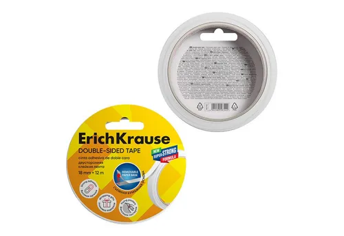 Erich Krause Doppelklebeband Doppelseitiges Klebeband 18mm x 12m Extra Stark 1 Rolle klar farblos