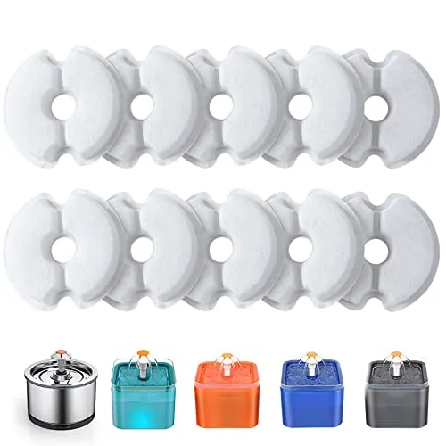 Yiupea Wasserbrunnen Filter 10 Stück, Trinkbrunnenfilter für 2 L & 2,5 L / 67oz & 84oz Katzenblüten-Trinkbrunnen, Baumwoll-Aktivkohle & Harz Katzenbrunnenfilter mit dreifacher Filtration