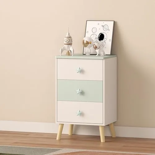 [en.casa] Kinderkommode Sandnes mit 3 Schubladen in grün von en.casa