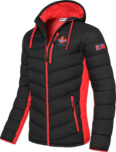 Nebulus Herren Jacke MERIK – Warme Outdoorjacke in Schwarz-Rot, L - Praktische Übergangs- & Winterjacke aus 100% Polyester, windfest und wasserabweisend. Mit Reißverschlusstaschen und fester Kapuze für optimalen Komfort. Ideal für aktive Freizeitgestaltung.