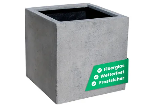 VIVANNO Pflanzkübel Fiberglas BLOCK Würfel - Grau Beton-Design - Garten-Zubehör, wetterfest und frostsicher, ideal für stilvolle Akzente in Ihrem Outdoor-Bereich oder als elegantes Accessoire für drinnen.