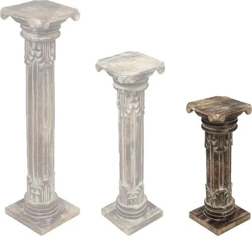Antike Blumensäule Holz 60 cm - Säulentisch aus Albesiaholz im antiken Design, ideal als Blumensäule oder Dekoständer für zeitlose Eleganz in Ihrem Wohnraum.