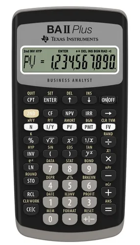 Texas Instruments Finanzrechner TI BA II Plus Professional - Taschenrechner für Finanzprofis mit umfangreichen Funktionen wie IRR, NPV und Cashflow-Analyse. Robustes Metallgehäuse und benutzerfreundliche Bedienung.