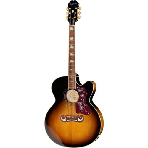 EPIPHONE J-200 EC Studio Vintage Sunburst: Akustische Super Jumbo Gitarre - Westerngitarre mit 20 Bünden, Pau Ferro Griffbrett und beeindruckendem Vintage Sunburst Design – ideal für Musiker, die Klangvielfalt und Stil schätzen.