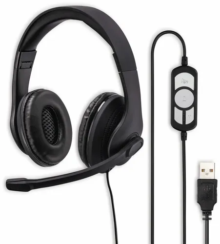 Hama HS-USB300 PC-Headset - Schnurgebundenes Stereo-On-Ear mit Mute-Taste und komfortablem Sitz für langes Tragen