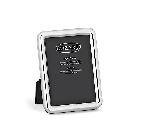 EDZARD Bilderrahmen Como für Foto 10 x 15 cm, edel versilbert, anlaufgeschützt, mit Samtrücken, inkl. 2 Aufhängern, Fotorahmen zum Stellen und Hängen