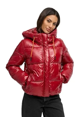 MARIKOO Damen Winterjacke N097 - Gesteppt, Abnehmbare Kapuze, Magnetverschluss - DarkRed Größe S - Kompakte Winterjacke aus 100% Nylon mit abnehmbarer Kapuze und praktischem Magnetverschluss. Ideal für stilvolle Winterlooks und optimalen Schutz gegen Kälte und Wind.