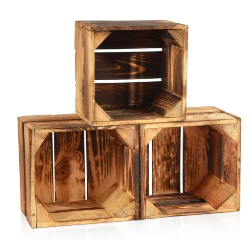 CHICCIE Holzkiste Regale Geflammt 22x20x15cm - Kiste Box (3 St)