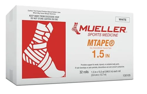 Mueller Sports Medicine Kinesiologie-Tape M TAPE weiß - Sporttape in 3 Größen - Hochwertiges Sport-Tape aus 100% Baumwolle, ideal für Athleten. Zugfest und anpassungsfähig, perfekt für verschiedene Anwendungen. Erhältlich in praktischen Größen im Vorteilskarton.