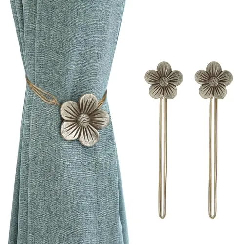 Lewondr Vintage Magnetischer Vorhang Raffhalter, 1 Paar Harz Blume Vorhangschnalle mit starkem dauerhaftem Magneten für Dekoration Zuhause Cafe Büro - Kaffee