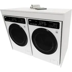 Raumhirsch Waschmaschinenschrank Weiß, 129x97x61 cm, Modernes Design - Hochwertiger Waschmaschinenschrank aus robustem Holzwerkstoff, ideal für die Waschküche. Mit geräuschdämmender Bauweise und eleganter Optik fügt er sich harmonisch in moderne Badezimmer ein.