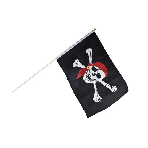 BestSaller 1525 Piraten Fahne / Flagge 46x30cm mit Holzstab, mit Totenkopf, schw