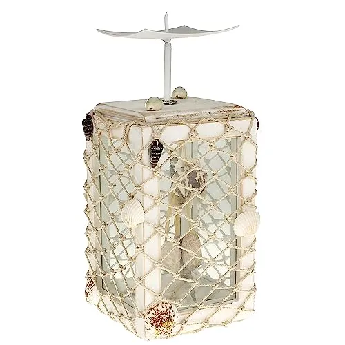 MACOSA BGT22981 Kerzenhalter maritim weiß 20 cm Muschel-Deko Kerzenleuchter quadratisch Stumppkerzenhalter Kerzenständer Deko Tisch-Dekoration Kerzen Halter Ständer