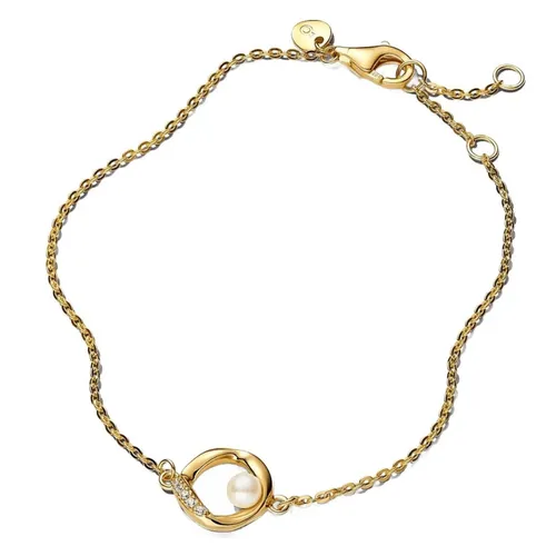 PANDORA Organisch Geformter Pavé Kreis Armband - Armband für Damen mit 14 Karat Vergoldung und behandelten Süßwasserzuchtperlen, verziert mit Cubic Zirkonia für strahlende Brillanz und kreativen Ausdruck.