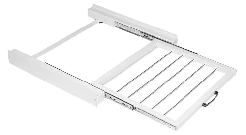 Vonia Zwischenbaurahmen Weiß für Waschmaschine und Trockner – Stapelkit mit ausziehbarem Handtuchhalter – Metall, 60 x 54 x 7,5 cm – Tragkraft bis 100 kg
