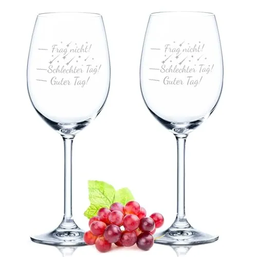 Leonardo Rotweinglas mit Gravur - Guter Tag, Schlechter Tag, Frag nicht! - Hochwertiges graviertes Rotweinglas-Set von Leonardo mit lustigem Spruch und Stimmungsbarometer. Ideal als Geschenk für Weingenießer, spülmaschinengeeignet und aus Qualitätsglas.